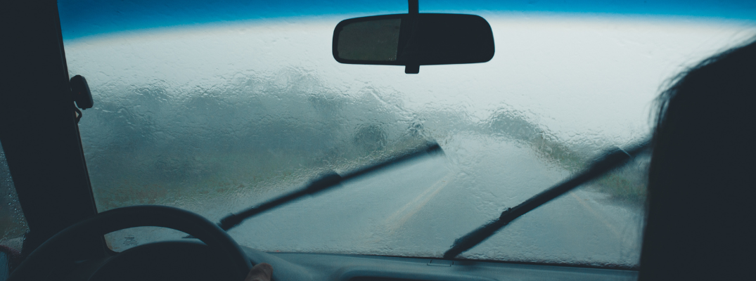 Wiper blades on a wet windshield